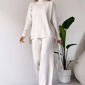 DEMU Hot Selling European and American Fashion Solid Color Turtleneck All-match Tops Casual Trousers Suit Women for Muslims