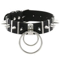 Punk Harajuku Rivet Double Ring Pendant Leather Choker Woman Neck Collar Necklace