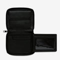 Custom Logo Genuine Leather RFID Thread Pattern Short Business Men Zipper Card Holder Wallet with ID Window