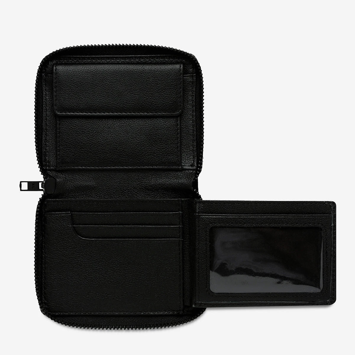 Custom Logo Genuine Leather RFID Thread Pattern Short Business Men Zipper Card Holder Wallet with ID Window