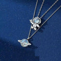 Astronaut Planet Clavicle Chain Couple Necklace for Men Women Star Moon Space Universe Style Design  Zircon Choker Necklace
