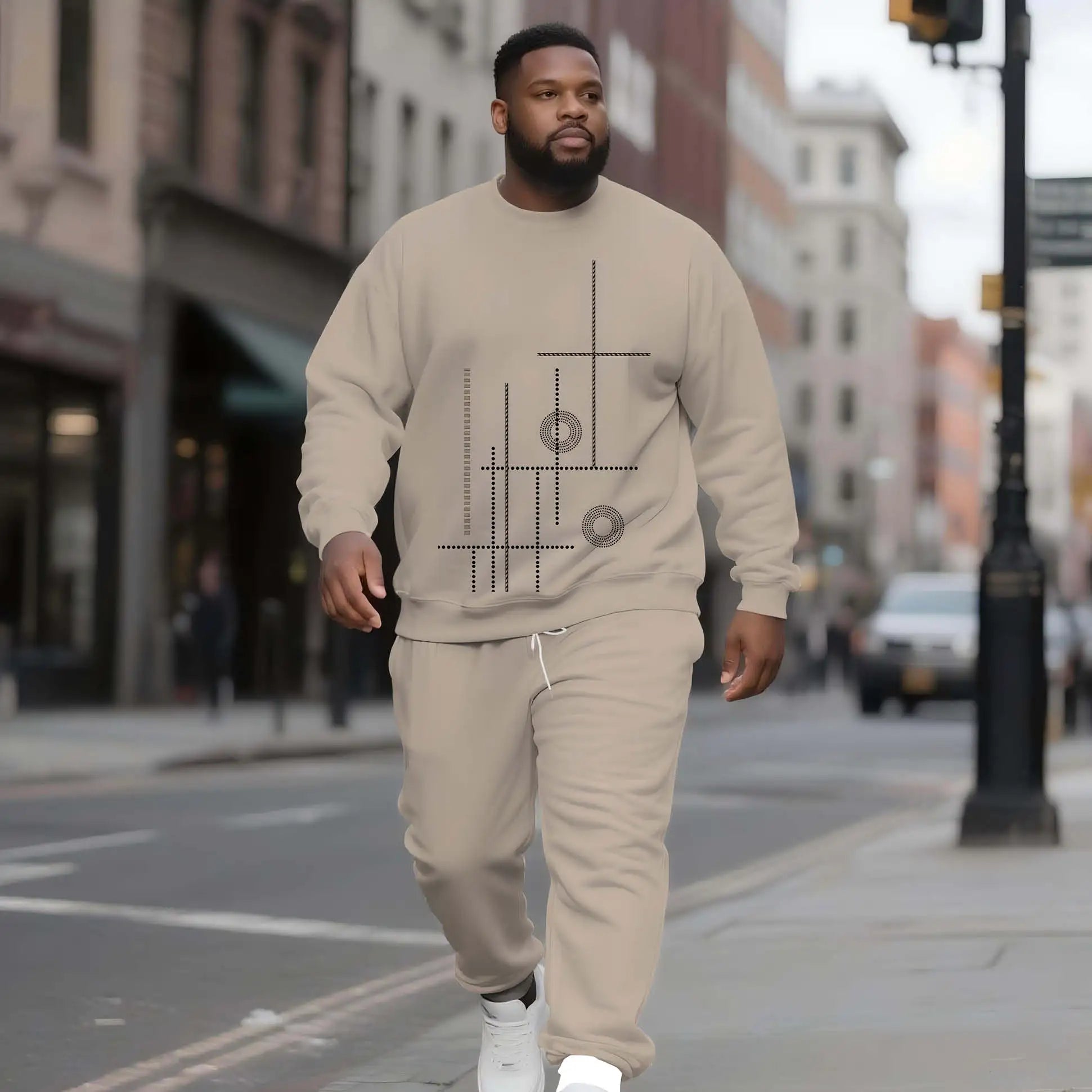 Men's Plus Size Crew Neck Sweatshirt Set Custom Design Clothing for Winter Smart Casual Print Style Wholesale