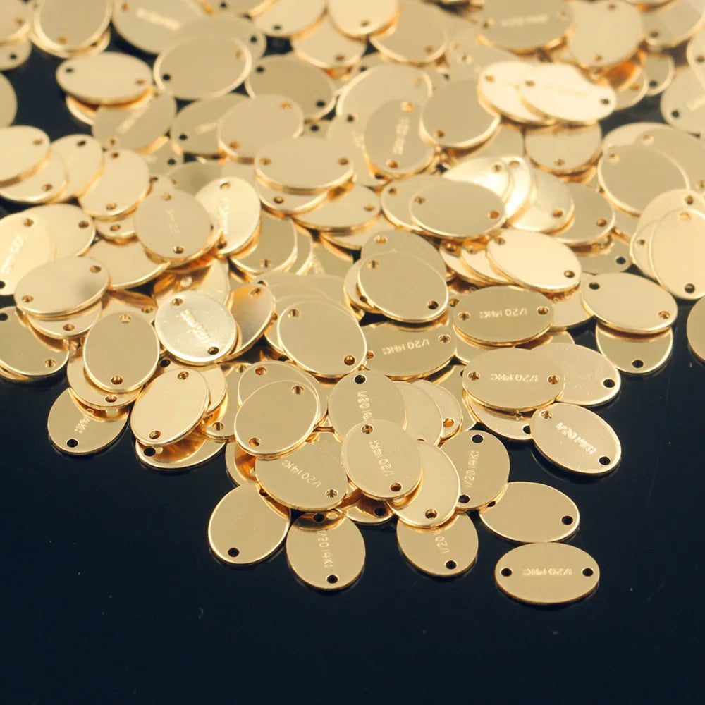 14K Gold Filled Engravable Tag Pendant Custom Jewelry Oval Connector