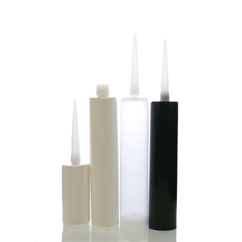 Empty 135ml 300ml Glass Glue Caulking Tube Plastic Sealant Cartridge Silicone Tube With Sharp Mouth Lid and Piston