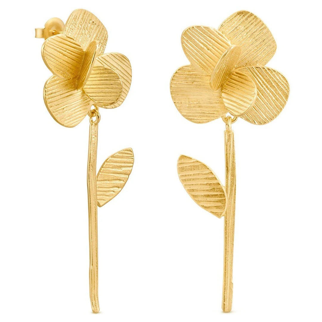Premium Simple Brass Electroplated 18k Gold Flower Earrings for Women Jewellery Factory Wholesale