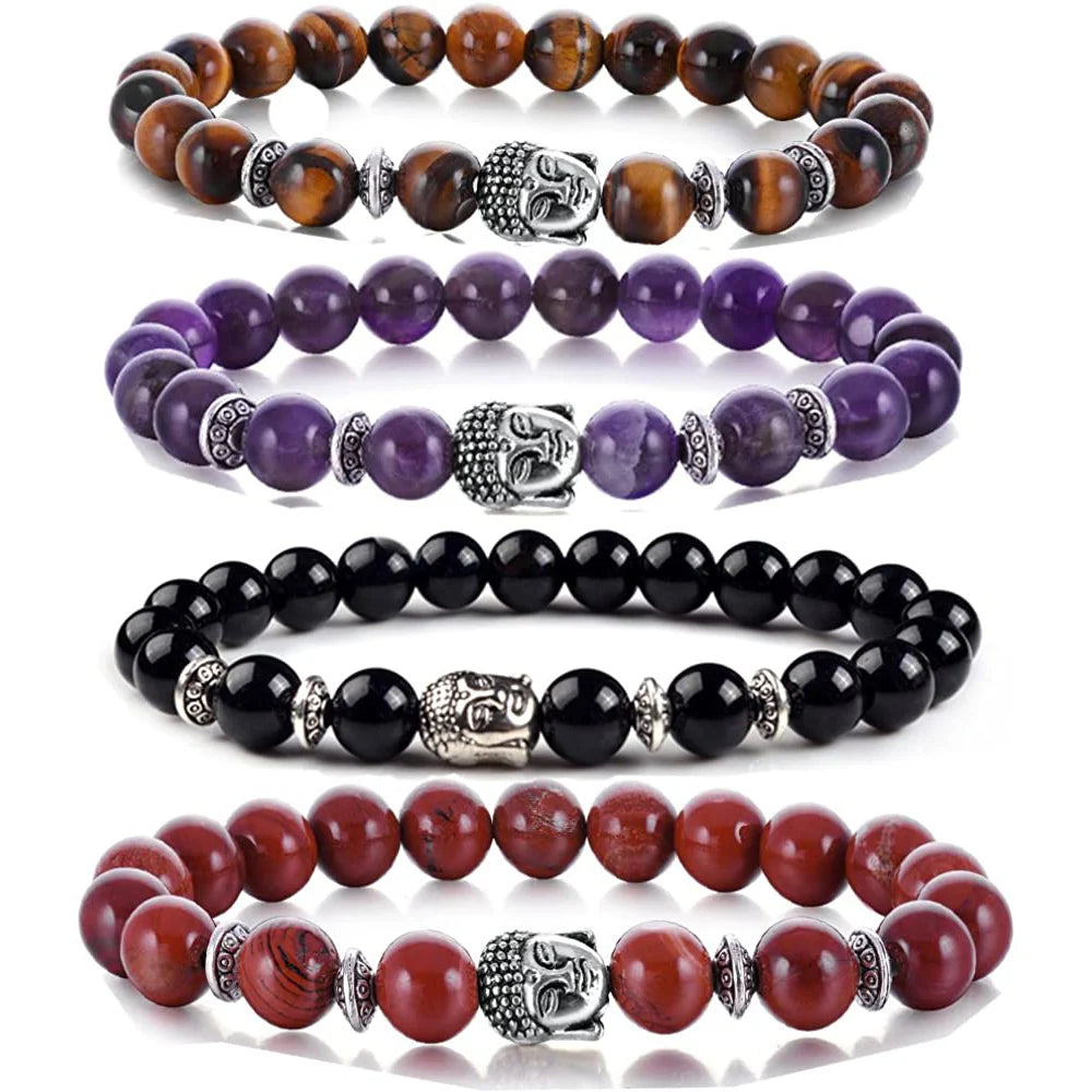 Buddha 8mm Beaded Bracelet for Women Men Gemstone Chakra Buddhism Bracelets