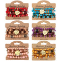 Bohemia Antique Gold Plated Charm Heart Resin Beads Stretch Boho Bracelet Set Jewelry for Women
