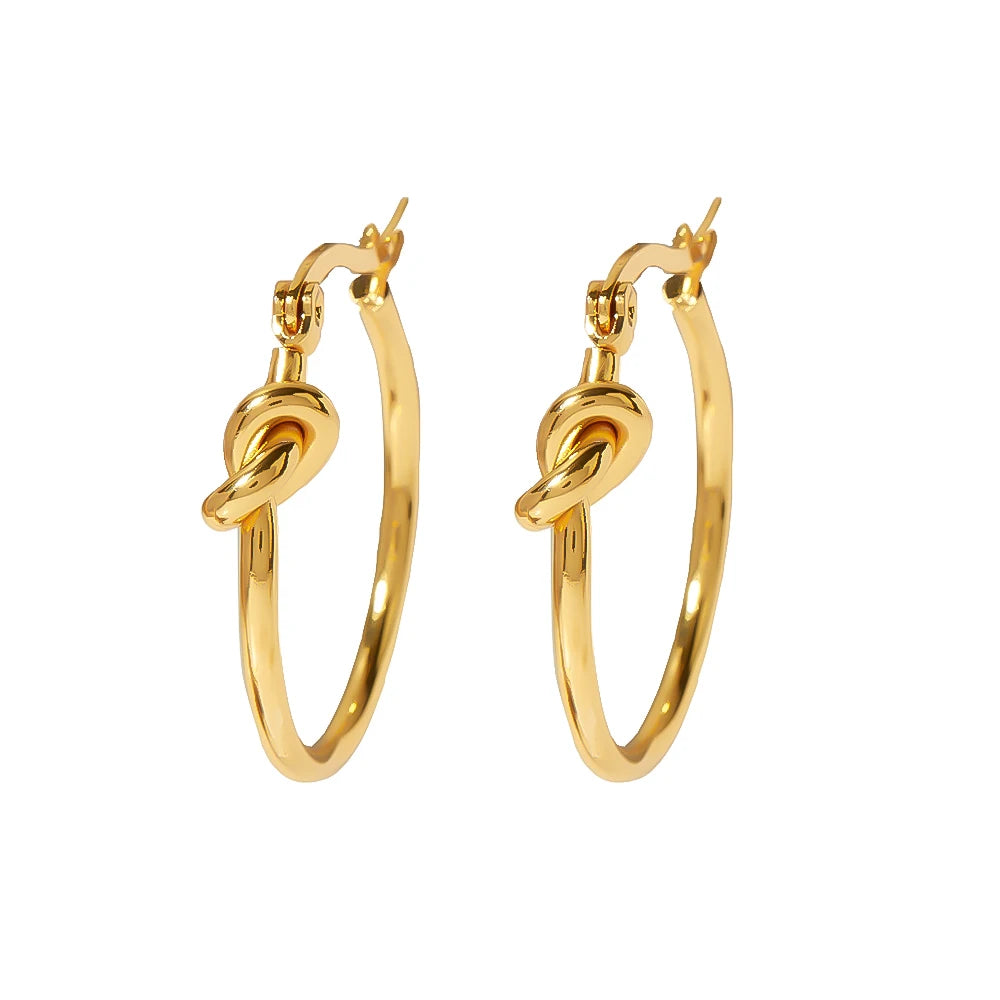 Personalized Stainless Steel 18K Gold Plated Concentric Knot Gold Plated Women Hoop Earrings