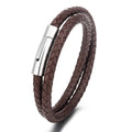 New Retro Simple Handmade Braided Stainless Steel Genuine Leather Wrap Bracelet For Men