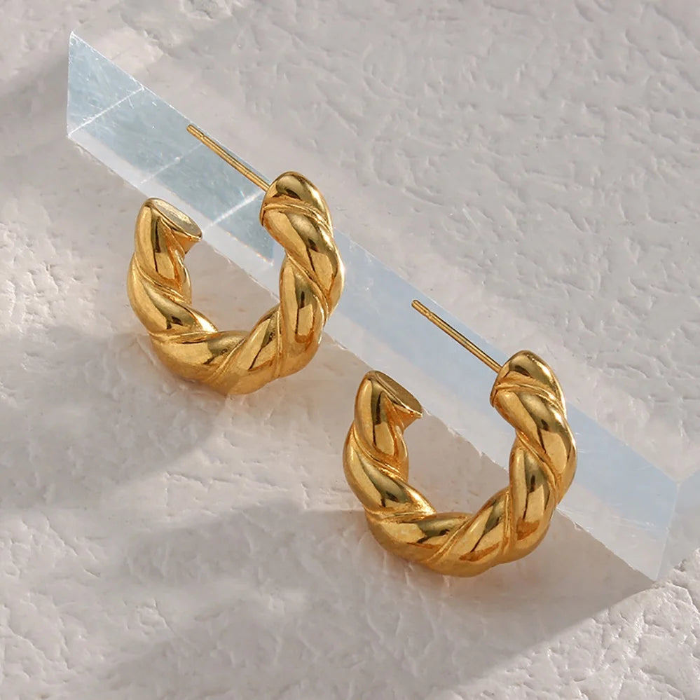 Dreamshow Jewelry Chunky Solid Twisted Earring Gold Plated Stainless Steel Hoop Earrings 18k Gold Plated