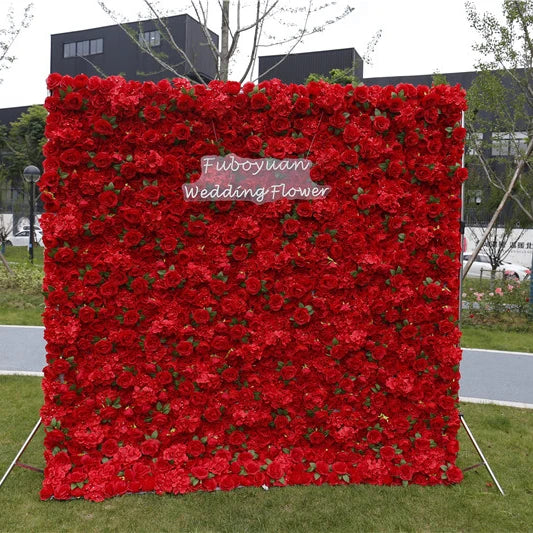 E07617 Wedding Wall Decor Rose Backdrop Silk Faux Red Flower Wall Salon Artificial Rose Wall for Party Salon Decor