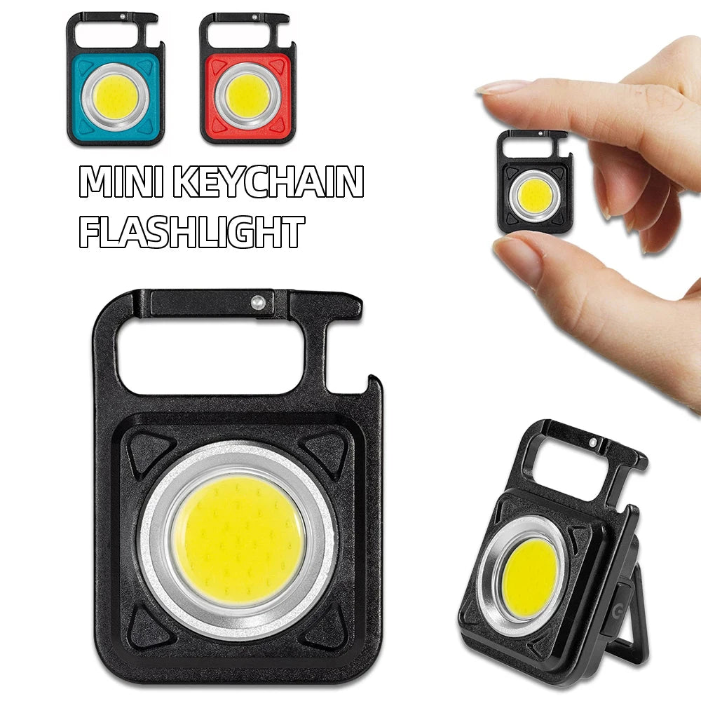 Super Bright Rechargeable Mini LED Flashlight COB Keychain Emergency Camping Light Floodlight with Bottle Opener