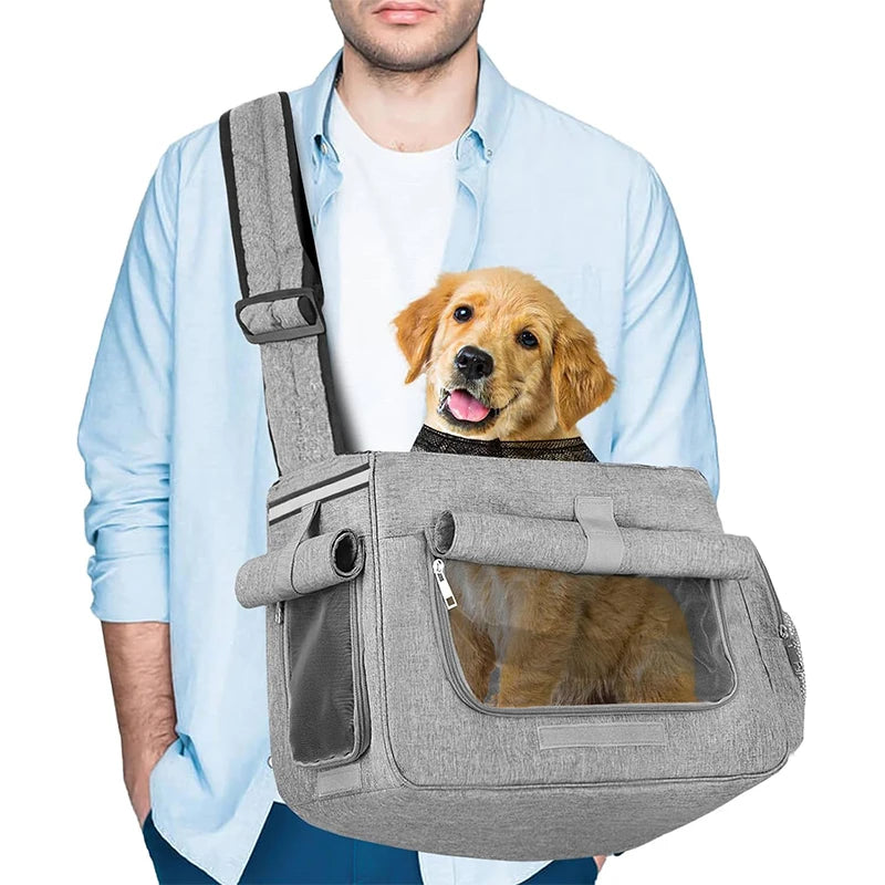 Dog Cat Sling Carrier Pet Tote Bag Soft Eco-Friendly Oxford Polyester Nylon Cotton Leather Zipper Breathable Windows Print Small