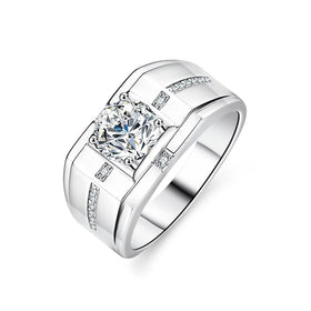 Waterproof Jewelry Nickle-free D Color 1Carat Moissanite Diamond Ring 925 Sterling Silver Fashion Jewelry for Men Engagement