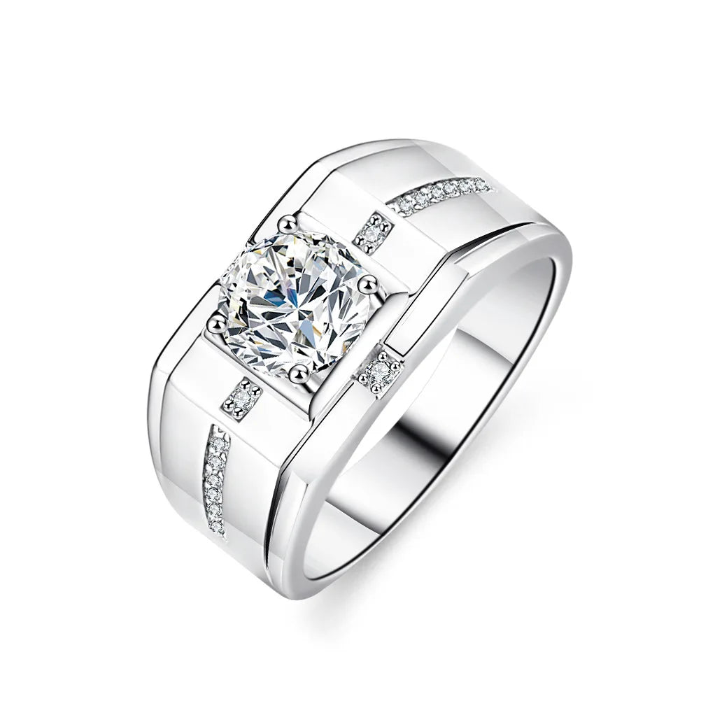 Waterproof Jewelry Nickle-free D Color 1Carat Moissanite Diamond Ring 925 Sterling Silver Fashion Jewelry for Men Engagement