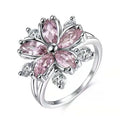 Jachon Copper Fashion Shinny Romantic Flower Shaped Zircon Ring Light Luxury Niche Design Flower Ring for Women
