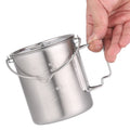 Camping Accessories Stainless Steel Mug Portable Water Mug Cup Coffee Milk Cooking Mug with Foldable Handle and Lid Cook Pots
