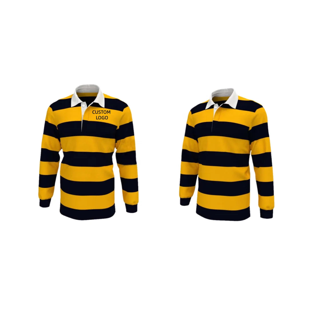 Custom Stripe Embroidered Logo 100% Cotton Breathable Plus Size Short/Long Sleeve England Rugby for Shirts
