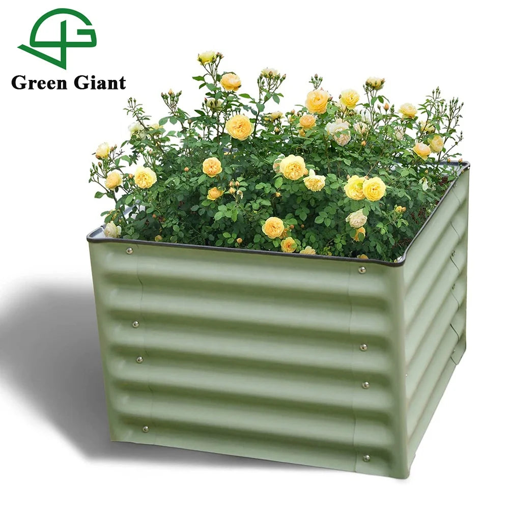 17"Tall 2' X 2' Square Modular Corrugated Metal Raised Garden Bed Kit Aluzinc Galvanized Planter Box for the Garden 61x61x43cm