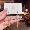 Newest Trendy Jewelry 925 Sterling Silver Needle Heart Stud Earrings Sparkle Full Rhinestone Long Tassel Dangle Earring