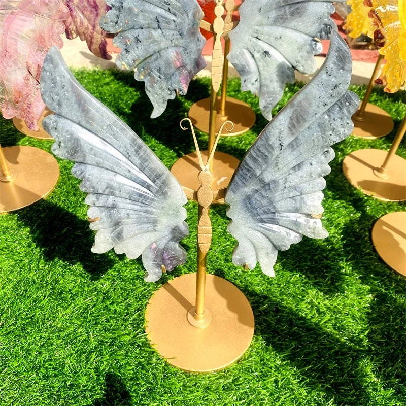 2022 new spiritual healing crystal stone carved natural purple light labradorite butterfly figurines for home decoration