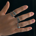 4Pcs/Set Punk Skull Rose Flower Stackable Ring for Men Trendy Male Street Wearing Finger Rings Fashion Jewelry Accessories Gifts