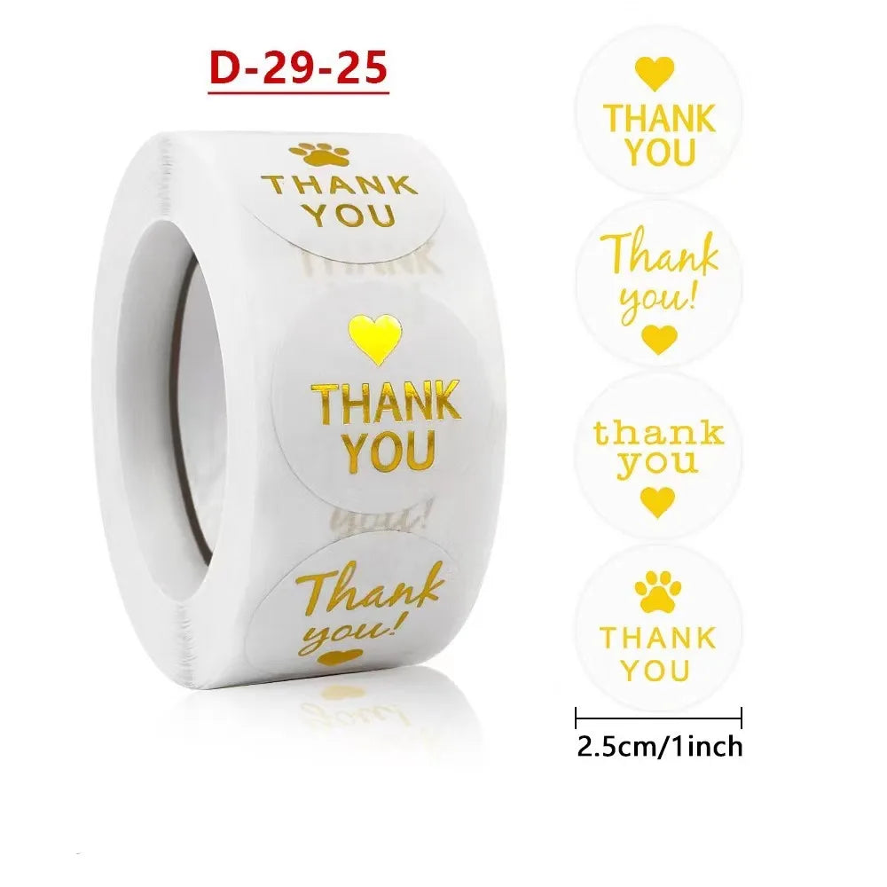500PCS/Roll 1 Inch Wholesale Adhesive Popular  Selling Gold Thank You Stickers Forl Label Self-adhesive Heart-shaped