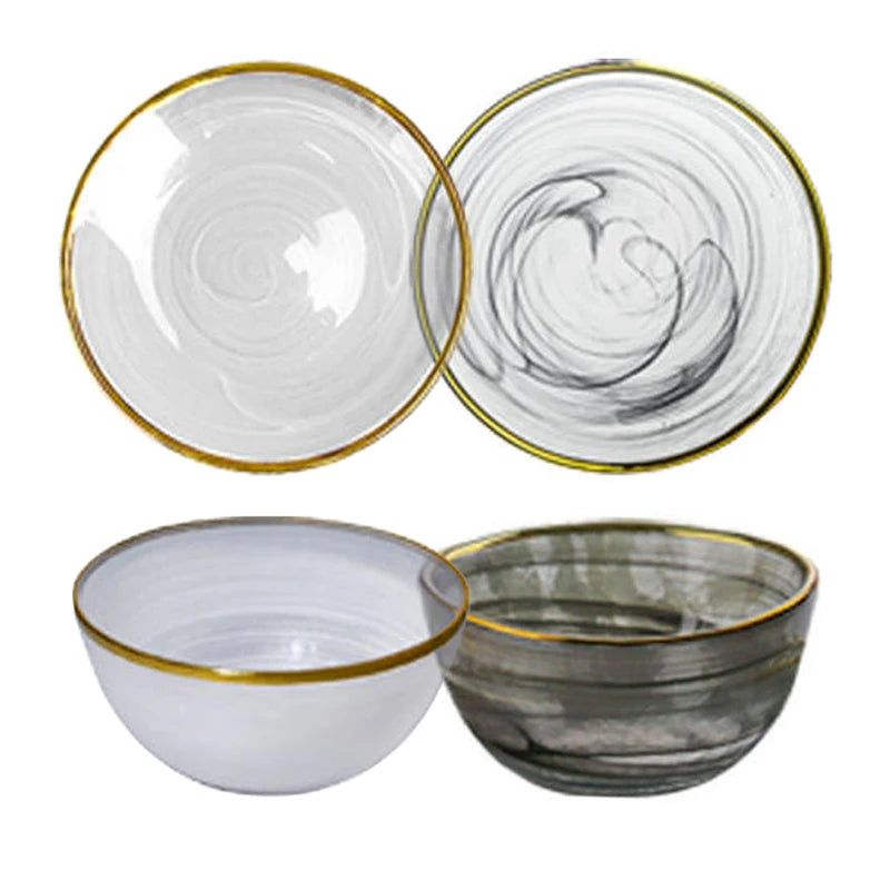 Eco-friendly Traditional Chinese Painting Patterns White Black Enamel Color Glass Charger Bowls Dining Serving Dishes Plate Dish