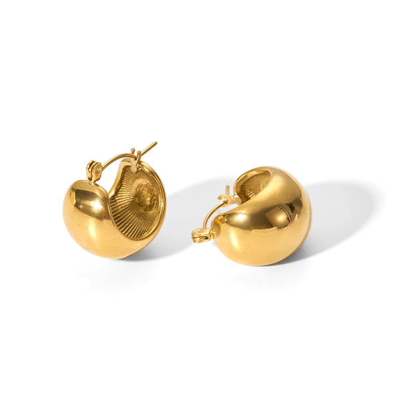 Noval Design 18K Gold Disco Ball Huggie Earrings Women Geometric Pattern Non-Tarnish Stainless Steel Featuring Pearl Diamond