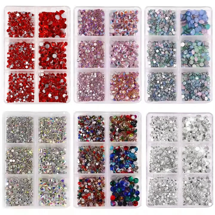 6 Girds SS6-SS20 Mini Nail Art Rhinestones Flatback Crystal Manicure Diamond Gem AB Colorful 3D Glitter Nail Art Decorations