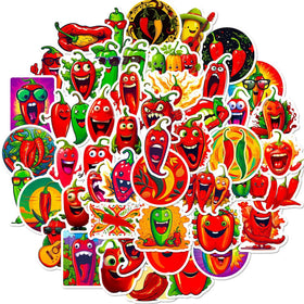 50Pcs Funny Red Green Pepper Graffiti Stickers for Car Bottle Laptop Decor Hot Spicy Mexican Food Sticker