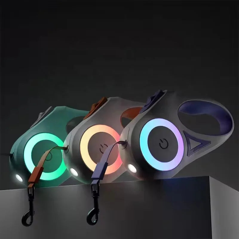 ROHS/CE Custom LED Pet Leashes Automatic Retractable Pet Lead Dog Leash with Multifunctional LED Light
