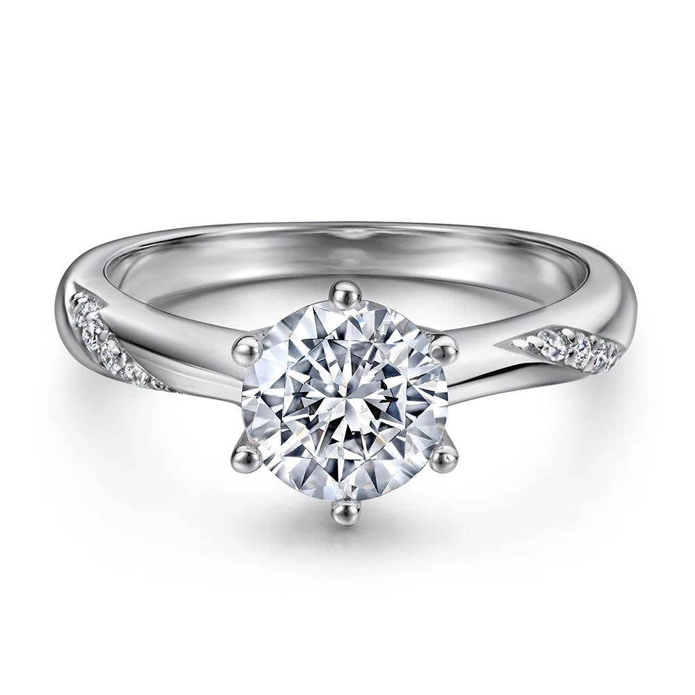 925 Sterling Silver Trendy Rhodium Plated Prong Setting Zircon Engagement Ring for Women's Wedding