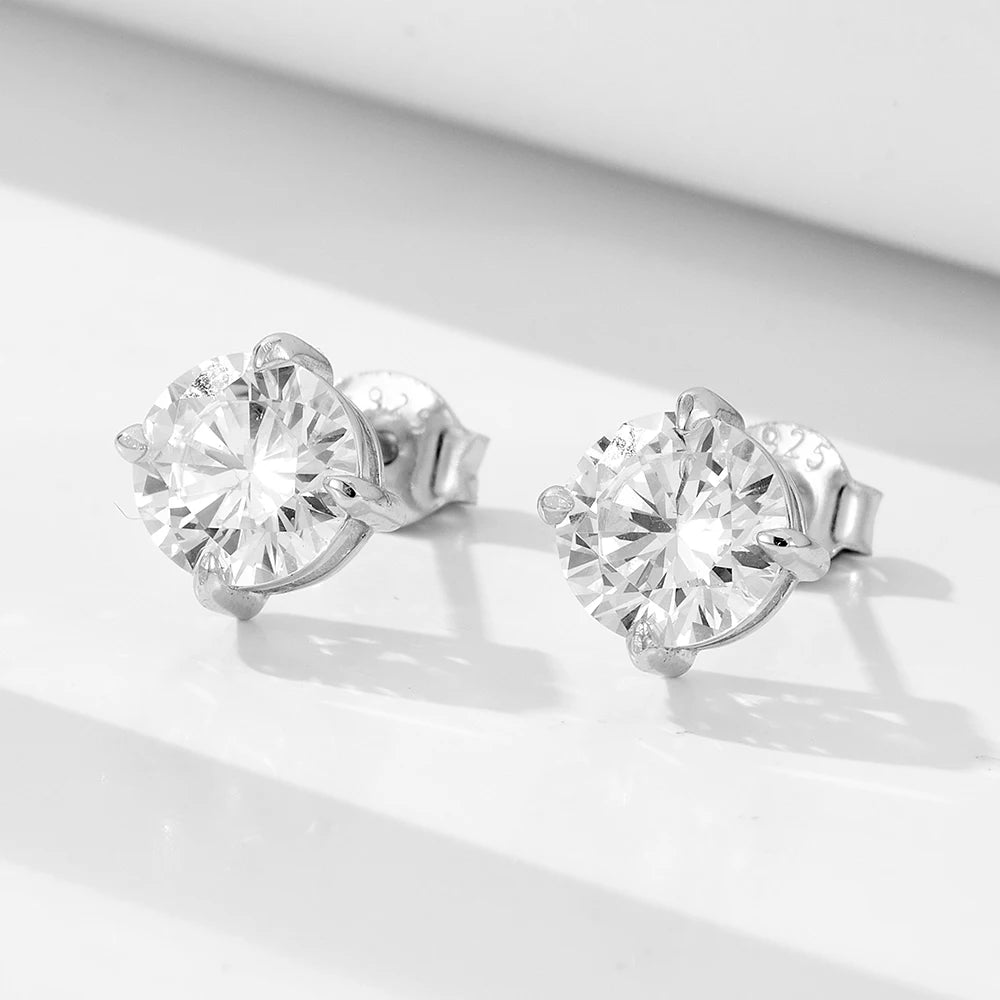 Luxury Classical Design Fine Jewellery Earrings Stud Real 925 Sterling Silver Round Brilliant Cut Cubic Zircon Fine Earrings