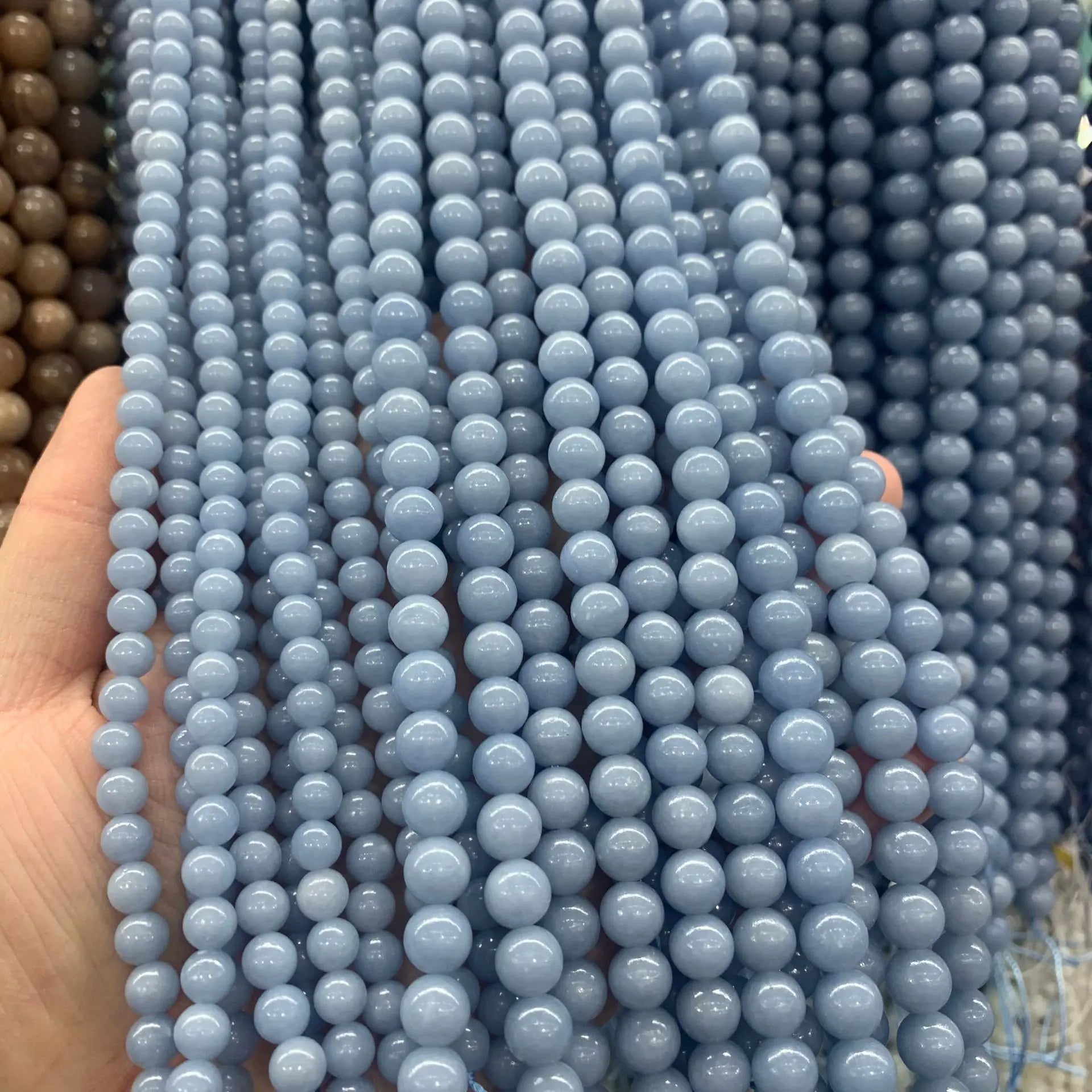 Crystal Healing Gemstone Blue Stone Loose Bead Necklace Bracelet Diy Wholesale Natural Stone Beads Angelite for Jewelry Making