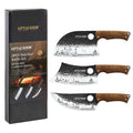 Stylish Design 3PCS Stainless Steel Kitchen Butcher Viking Serbain Chef Knife Set with Luxury Wooden Handle for Cooking