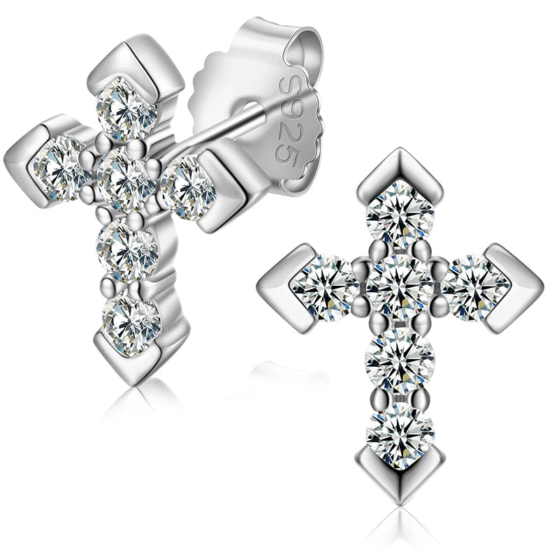 Original Design Trendy Religion Jewelry 925 Sterling Silver VVS Moissanite Cross Stud Earrings for Men Women