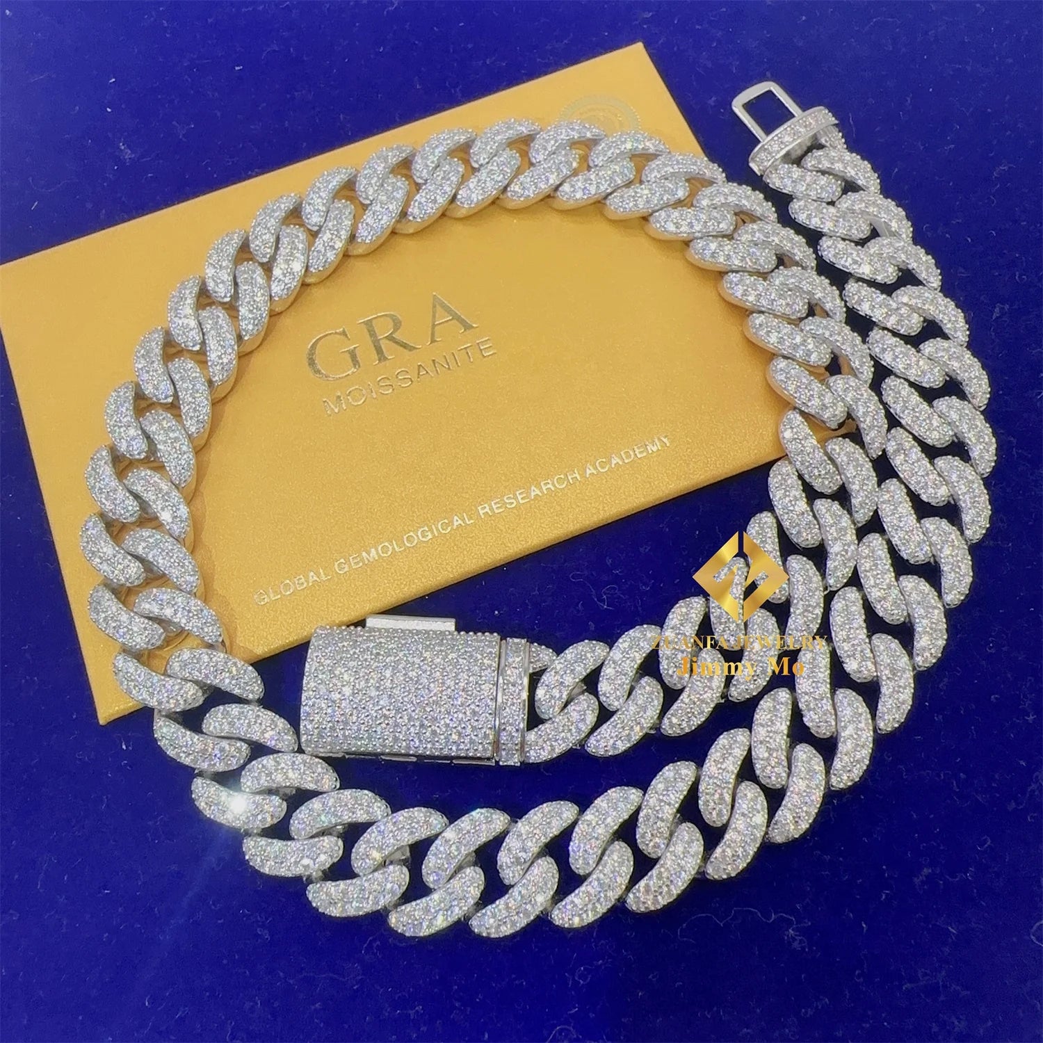 13mm Two Row 925 Sterling Silver White Gold  Fire Jewelry Pass Diamond Tester Iced Out Hip Hop VVS1 Moissanite Cuban Link Chain