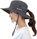 Women's Summer Mesh Wide Brim Sun UV Protection Hat With Ponytail Hole Fisherman Cowboy Bucket Hats