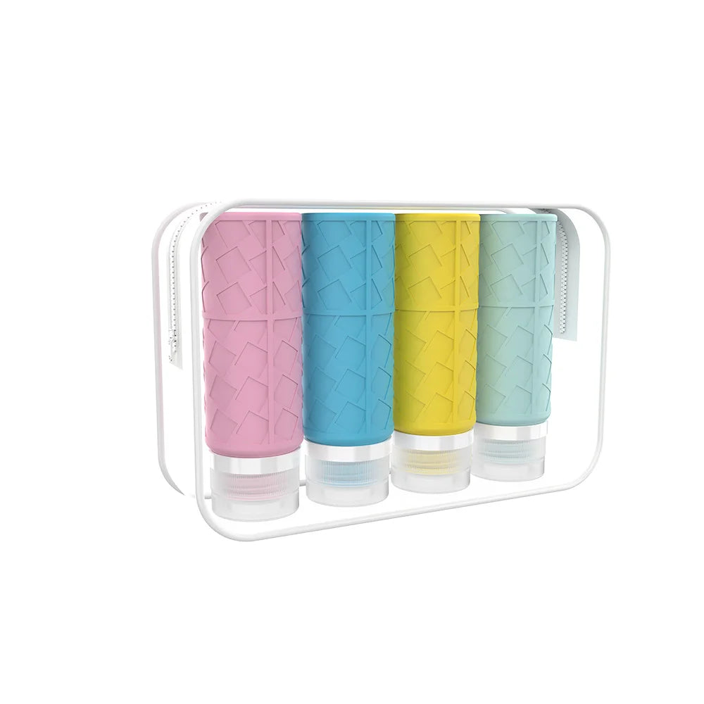 Wholesale Silicone Square Plaid Travel Bottle Set with Customized Color for Bathroom Makeup and Toiletry Storage