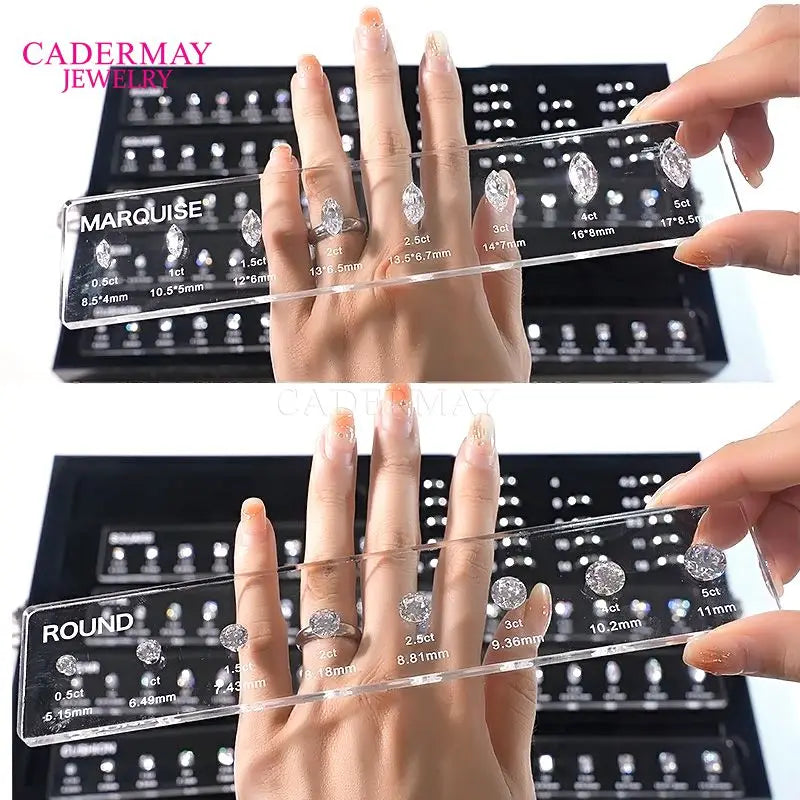 Cadermay Customize Jewelry Ring Sizers and Visual Diamond Carat Size Shape Master Stones From 0.5 Ct -5ct  Tester CZ Tools Set