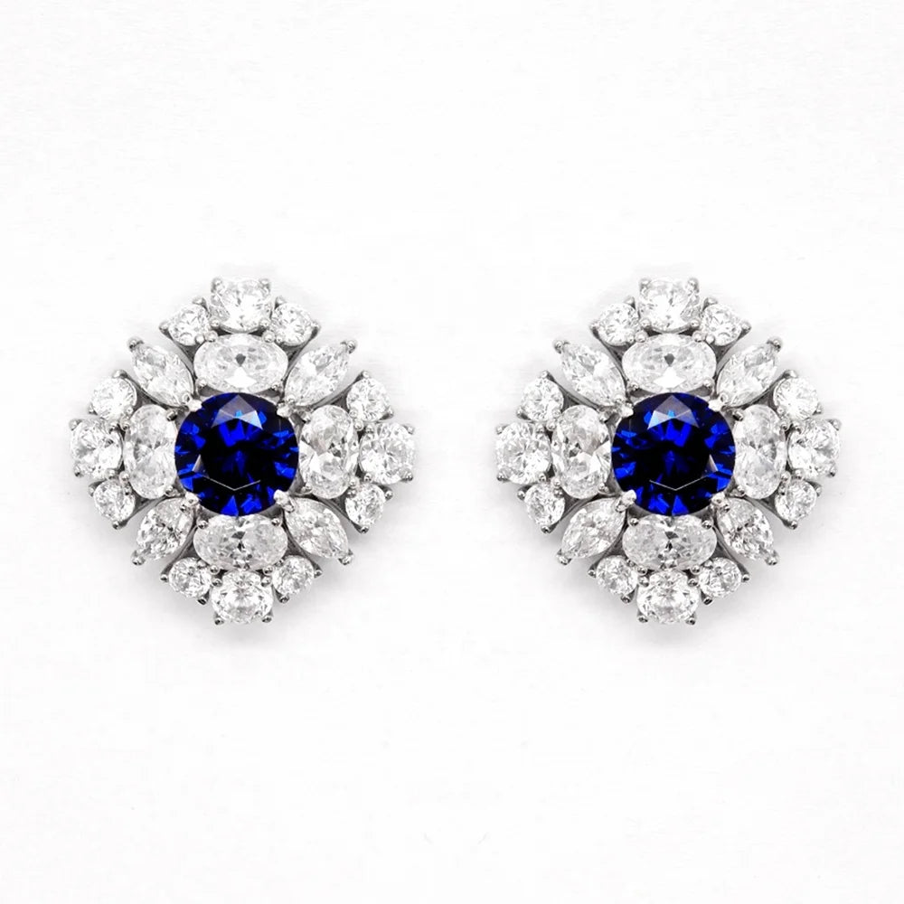 925 Silver Plated Sapphire Platinum White Synthetic Zircon Halo Earrings Trendy Geometric Design for Weddings Parties Gifts
