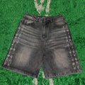 Custom Jean Shorts Diamond Strip Side Washed Denim Shorts Vintage Zipper Fly Crystal Jorts
