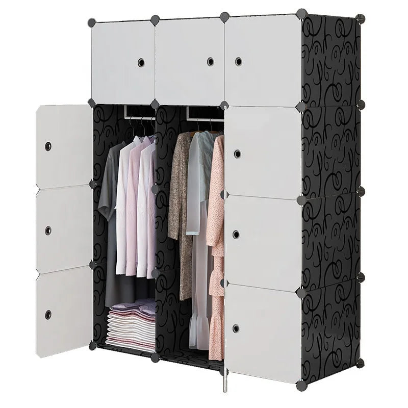 Factory Wholesale 12 Cubic Portable Plastic Wardrobe Modern Black with White Door Living Room Hanging Closet Cabinet Lockable