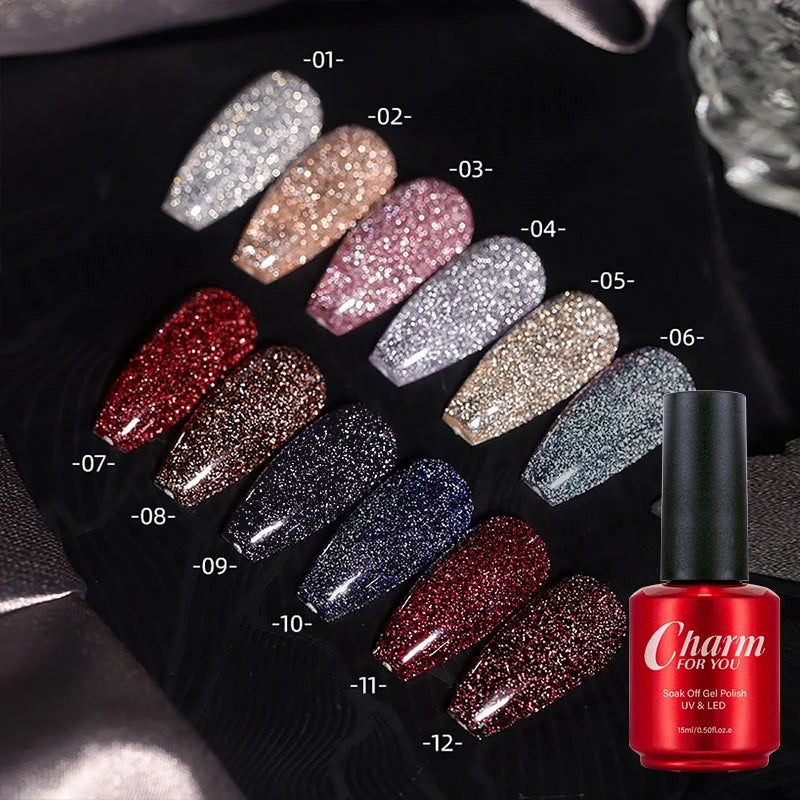 CHARM FOR YOU  15ml Reflective Glitter Gel Polish Soak off UV Disco Nail Polish