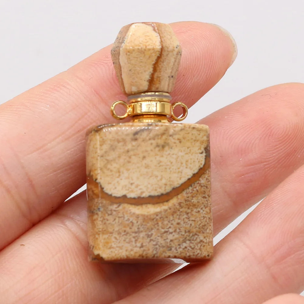 Hongzhuo Women Essential Oil Jewelry Natural Stone Picture Jasper Pendant Mini Perfume Bottle Necklace