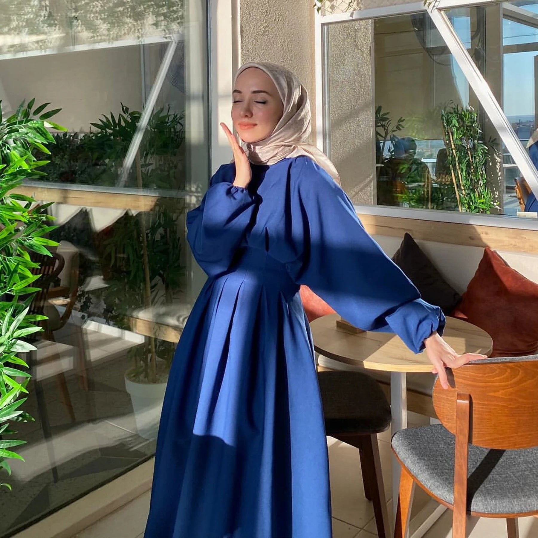 Dubai Abaya 2024 High Neckline Recycled Modest Abaya Dress Elegant Casual Solid Color New Ethnic Long Sleeved Muslim Dress