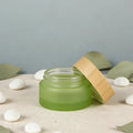 Hot Selling Custom Empty Round  clear Frosted Bamboo Glass Cosmetic Jars Bamboo Cosmetic Jar
