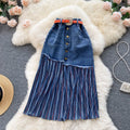 Wholesale 2026 Summer New Fashion Drape Pleated Splicing Denim Skirt Thin Irregular Long Skirt