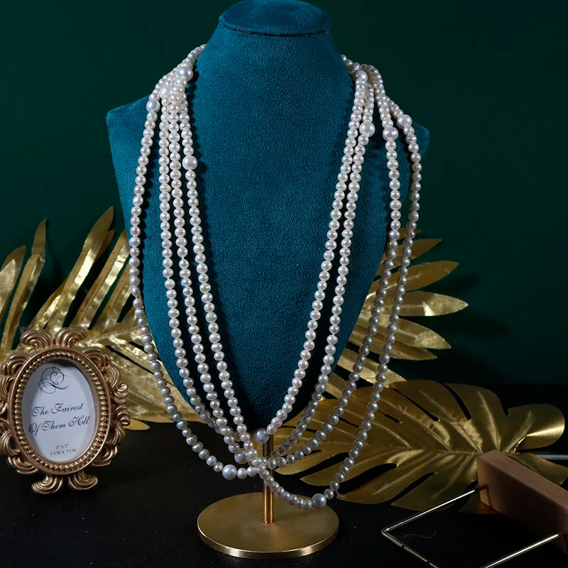250CM Retro Women Long Sweater Chain Natural Freshwater Pearls Necklace Banquet Party Boutique Jewellery
